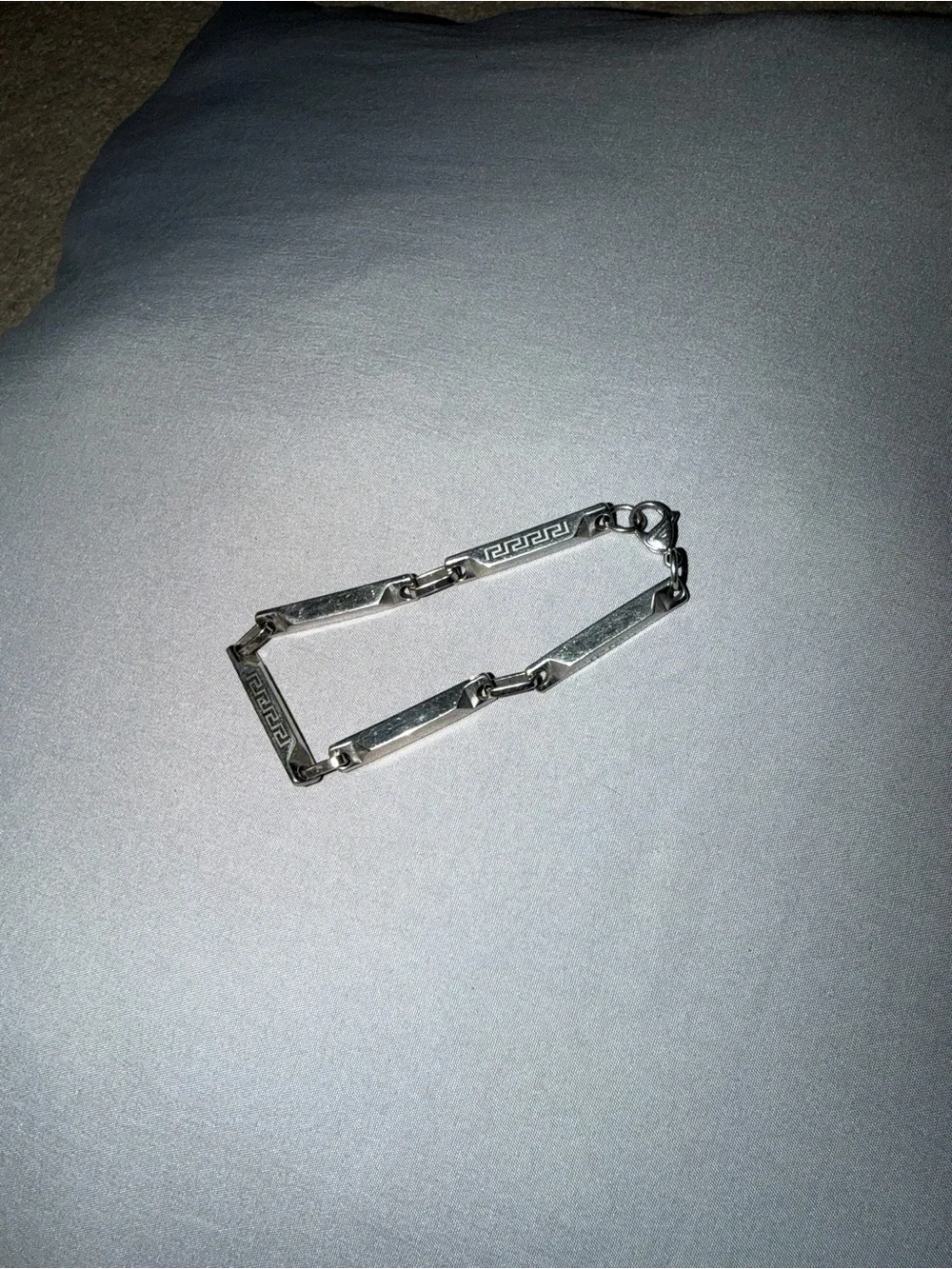 Elegant Vintage 9inch Silver Stainless Steel Greek Style Geometric Link Bracelet